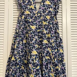 English Factory Tiered Dress Blue and Yellow